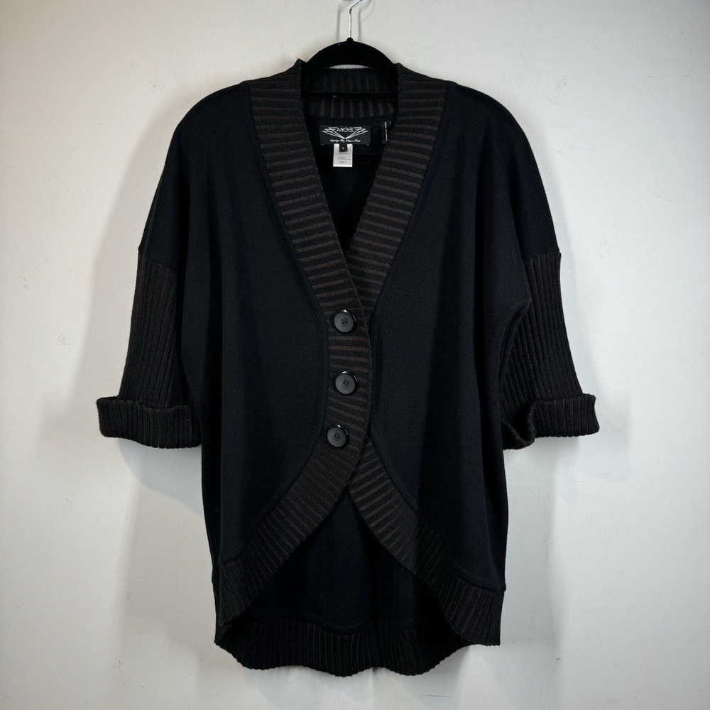 Angel Design by Sabri Ozel Brown Black Striped Snap Front Cardigan Sweater Sz L